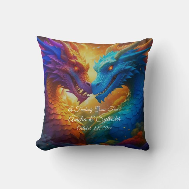 Colourful Dragons in Love Cushion (Front)