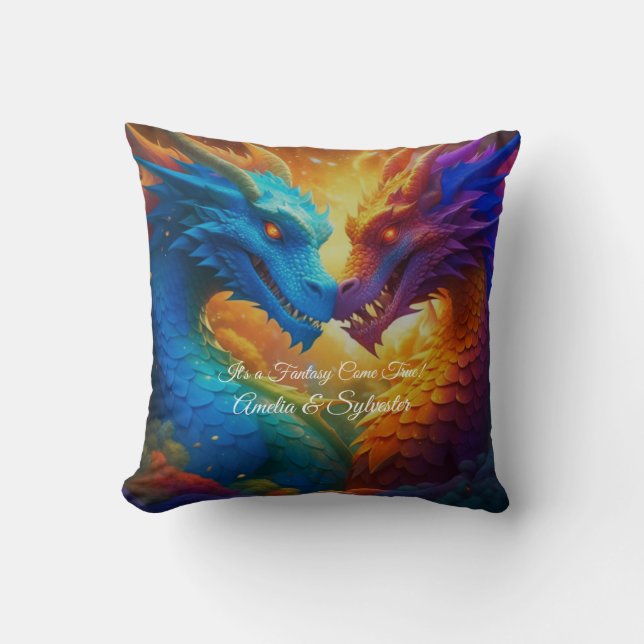 Colourful Dragons in Love Cushion (Front)