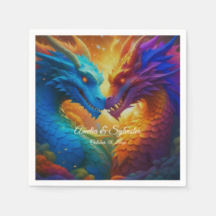 Colourful Dragons in Love Napkin