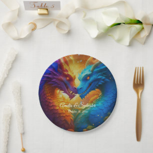 Colourful Dragons in Love Paper Plate