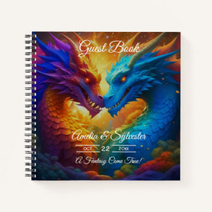 Colourful Dragons in Love Wedding Guest Book