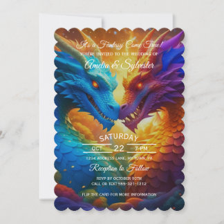 Colourful Dragons in Love Wedding Invitation
