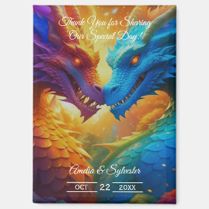 Colourful Dragons in Love Wedding Thank You Magnet