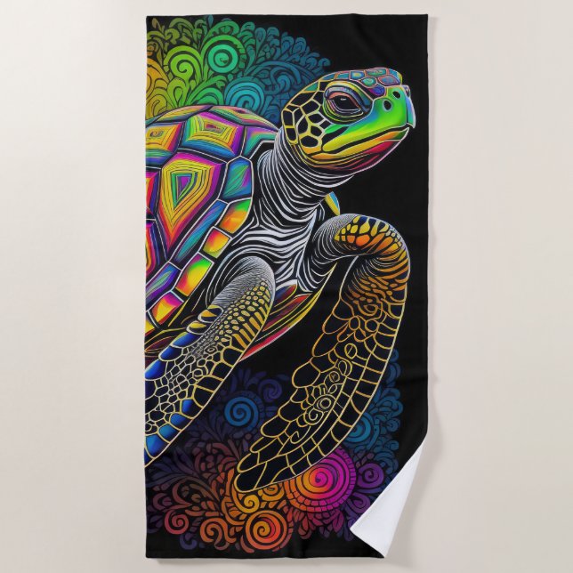 Colourful Drawing of Sea Turtle Beach Towel (Front)