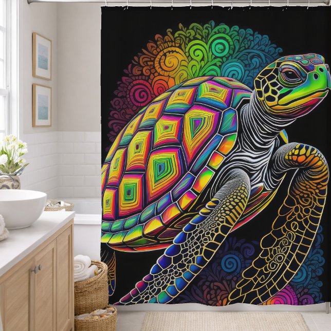 Colourful Drawing of Sea Turtle Shower Curtain (Creator Uploaded)