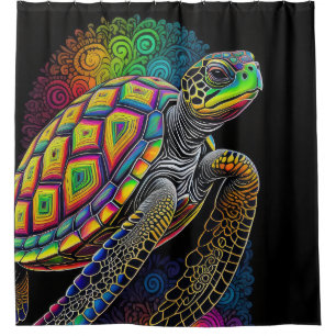 Colourful Drawing of Sea Turtle Shower Curtain