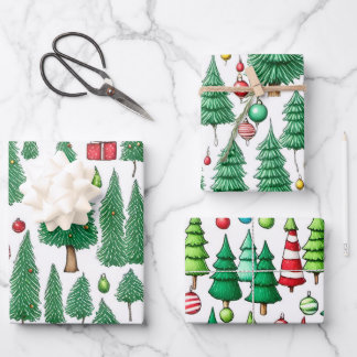 Colourful Drawings Christmas Tree Wrapping Paper Sheet