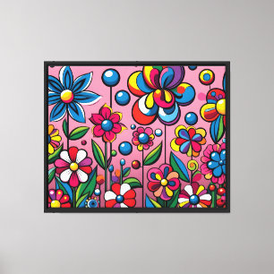 Colourful Drawn Flowers - Canvas Print