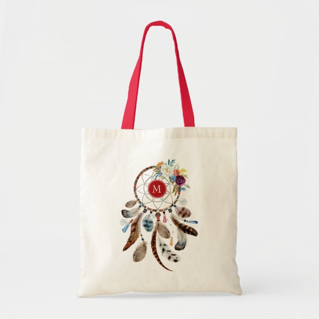 Colourful Dreamcatcher Feathers & Flowers Tote Bag (Front)