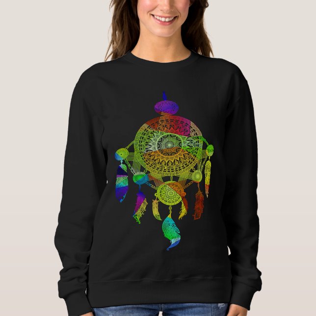 Colourful Dreamcatcher Feathers Tribal Native Amer Sweatshirt (Front)