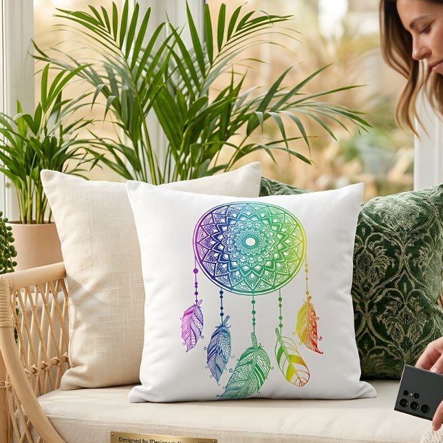 Colourful Dreamcatcher Summer Boho Mandala Cushion (Creator Uploaded)