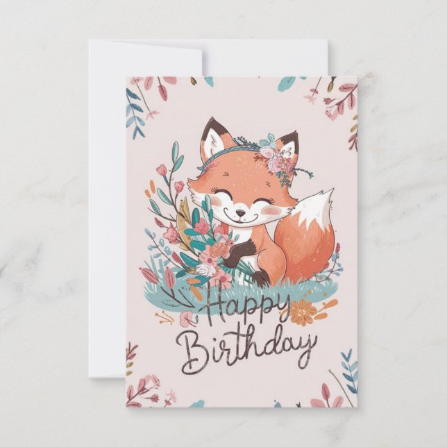 Colourful Dreamy Fox Birthday Card (Front)