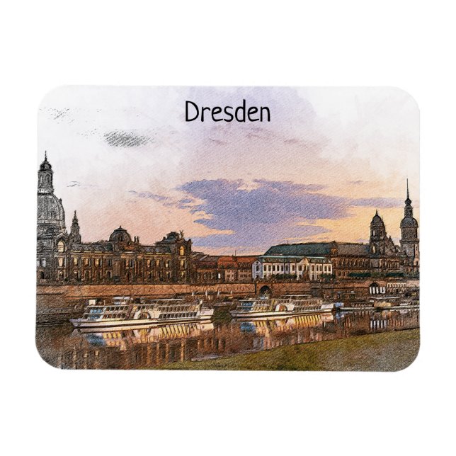 Colourful Dresden Germany Elbe Panorama View Magnet (Horizontal)