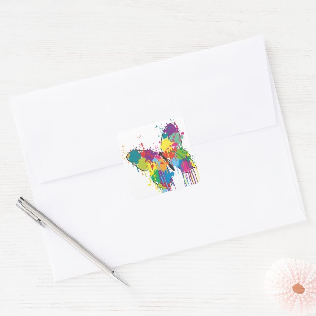 Colourful Drip Paint Abstract Butterfly Stickers (Envelope)