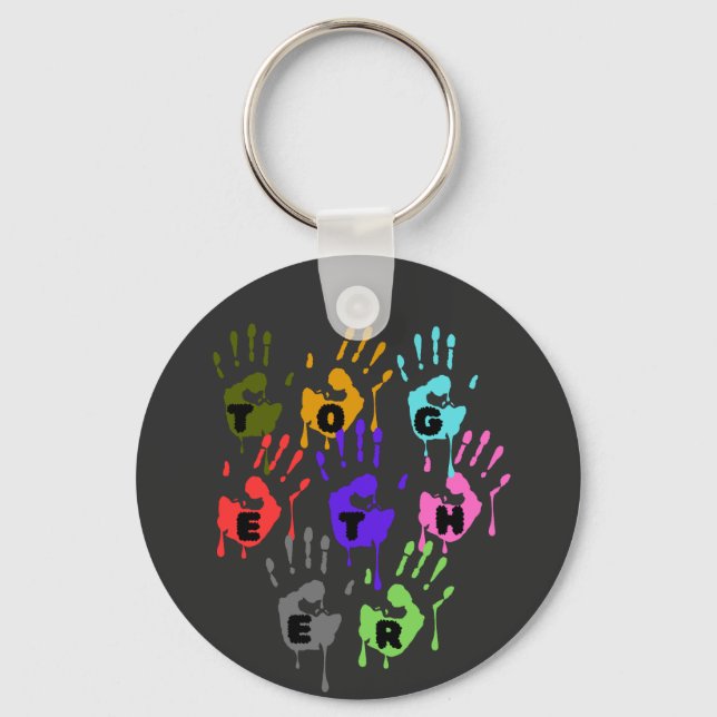 Colourful Dripping Handprints Forming Word Togethe Key Ring (Front)
