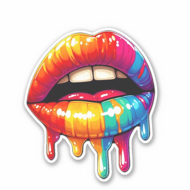 Colourful "Dripping Lips" Sticker (Front)