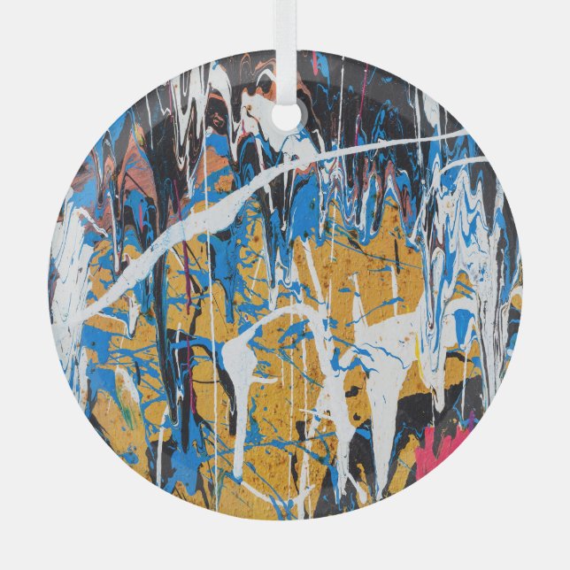 Colourful dripping paint: graffiti wall. glass tree decoration (Front)