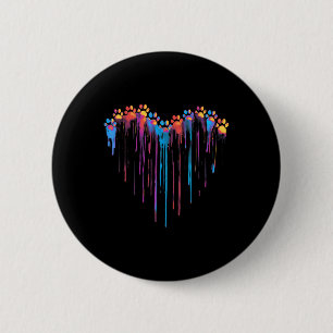 Colourful Dripping Paw Print Heart Pet Lovers Casu 6 Cm Round Badge