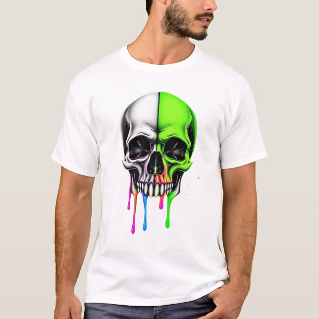 Colourful Dripping Skull Art T-Shirt (Front)