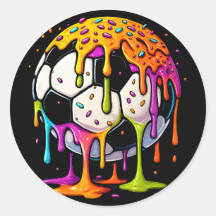 Colourful Dripping Soccer Art Sport Illustration M Classic Round Sticker