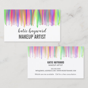 Colourful Dripping Watercolor Makeup Artist Business Card