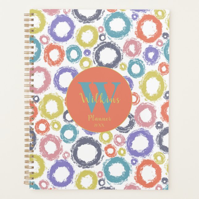 Colourful Dry Brush Circles Modern Vibrant Design Planner (Front)