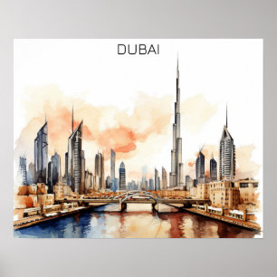 Colourful Dubai UAE Watercolor Poster