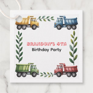 Colourful Dump Trucks 4th. Birthday Party Thank Yo Favour Tags