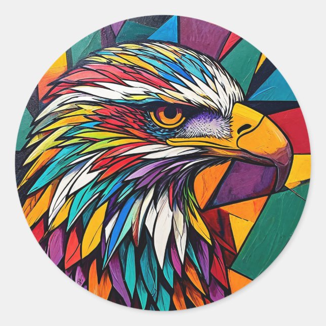 Colourful eagle artwork classic round sticker