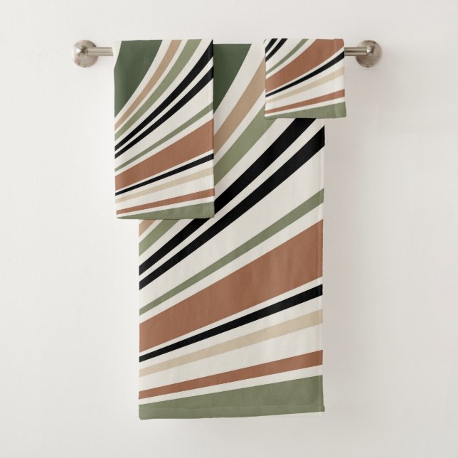 Colourful earth colours retro vibes bath towel set (Insitu)
