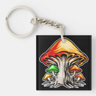 Colourful Earthy Psychedelic Mushroom Art Key Ring
