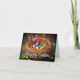Colourful Easter Basket Filled With Eggs Holiday Card
