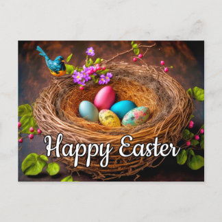 Colourful Easter Basket Filled With Eggs Postcard