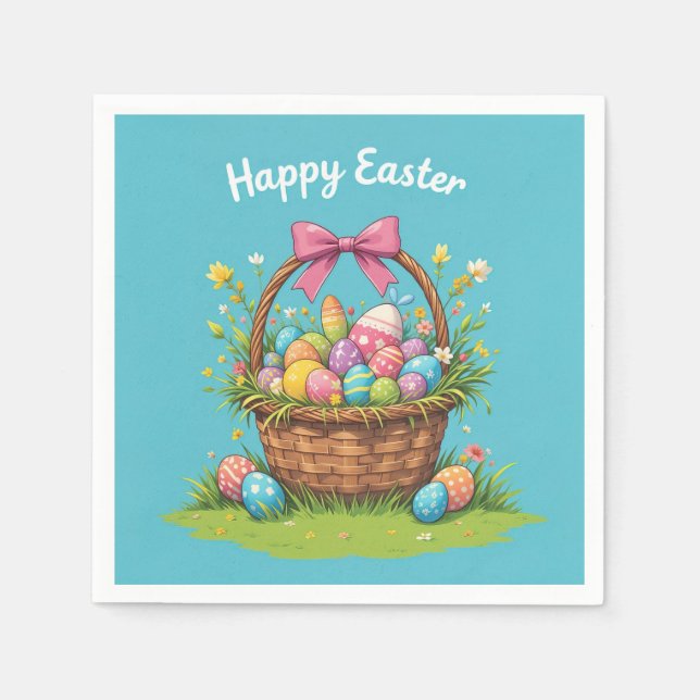 Colourful Easter Basket with Eggs Festive  Napkin (Front)