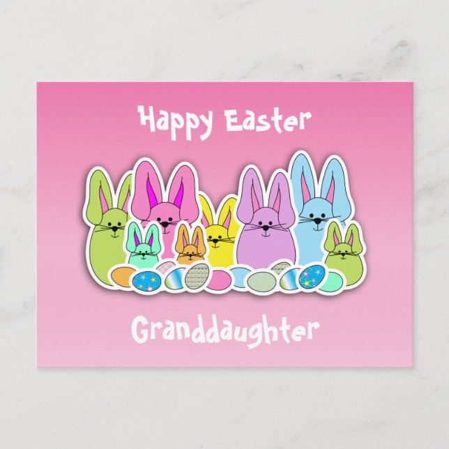 Colourful Easter Bunnies and Eggs Holiday Postcard (Front)