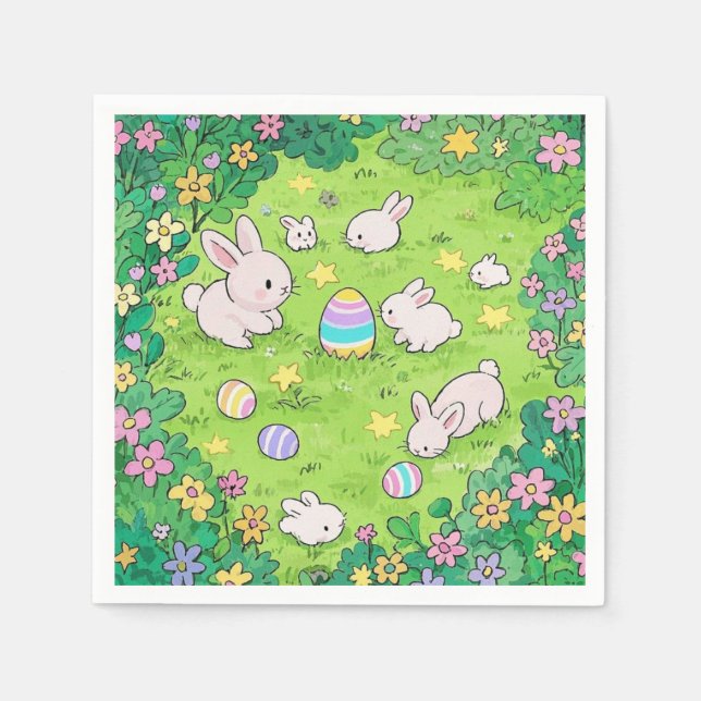 Colourful Easter Bunnies  Napkin (Front)