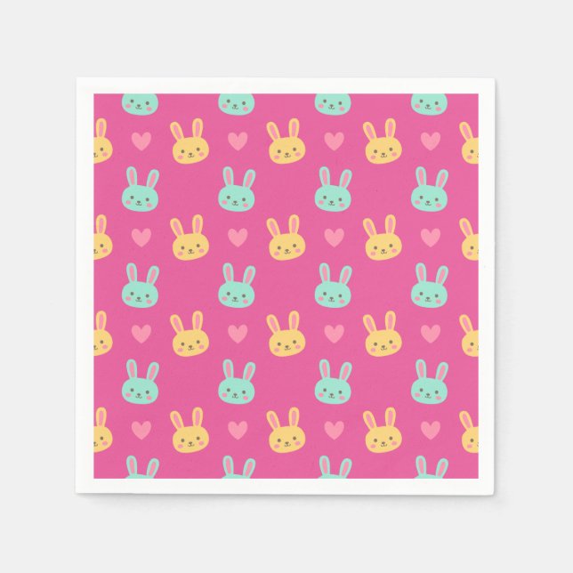Colourful Easter Bunnies Pattern | Paper Napkin (Front)