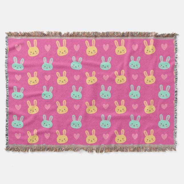 Colourful Easter Bunnies Pattern | Throw Blanket (Front)