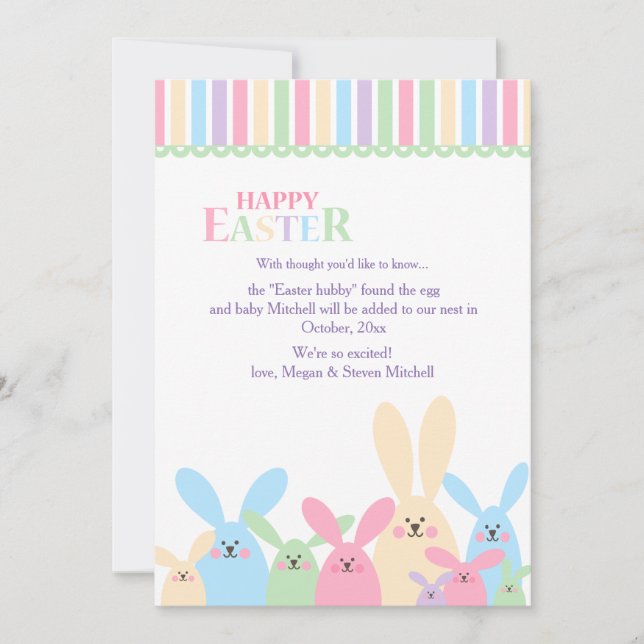 Colourful Easter Bunnies Pregnancy Announcement (Front)