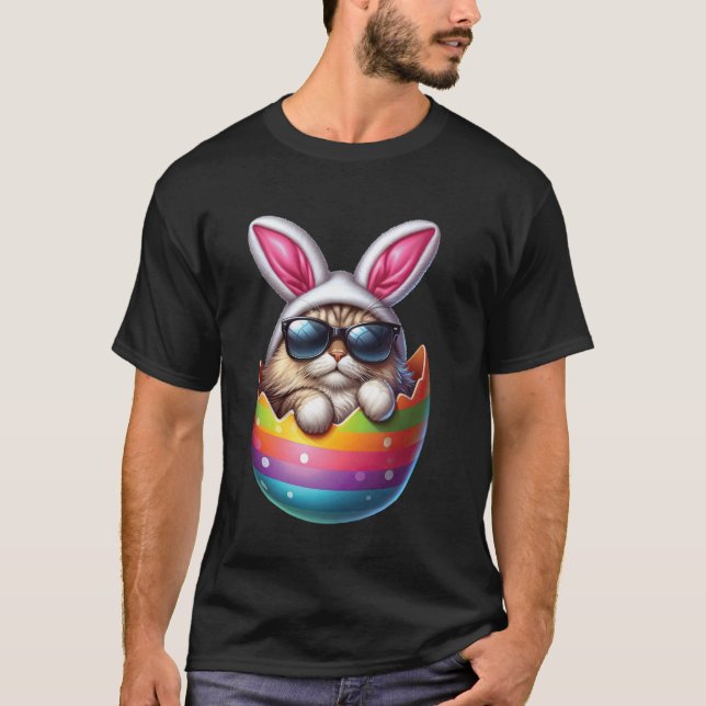 Colourful Easter Bunny Cat - Cute Kitty Cat Easter T-Shirt (Front)