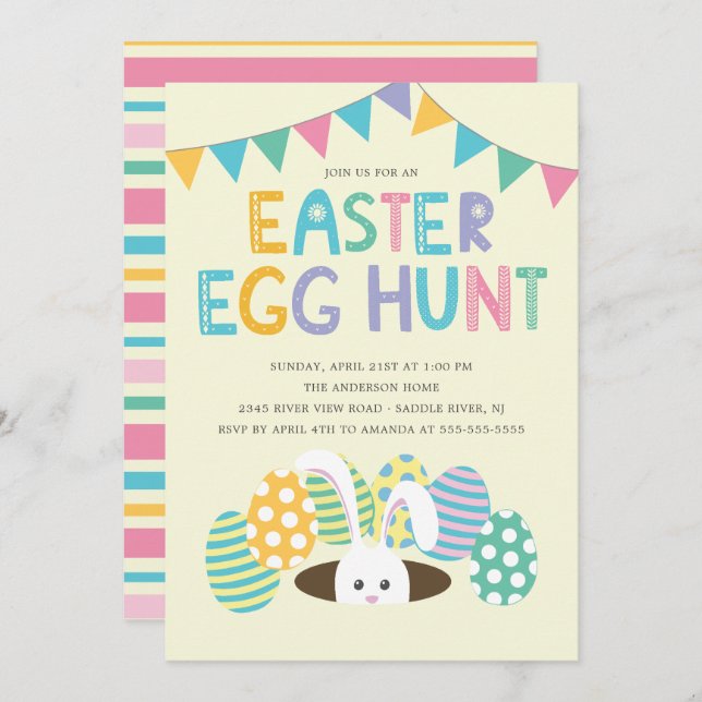 Colourful Easter Bunny Easter Egg Hunt Party Invitation (Front/Back)