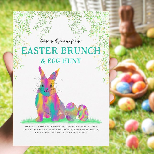 Colourful Easter Bunny Egg Hunt and Brunch Invitation (Easter bunny egg hunny and brunch custom spring party invitation )