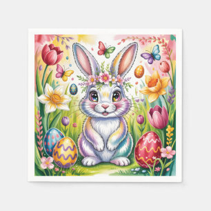 Colourful Easter Bunny Illustration with Crown Napkin