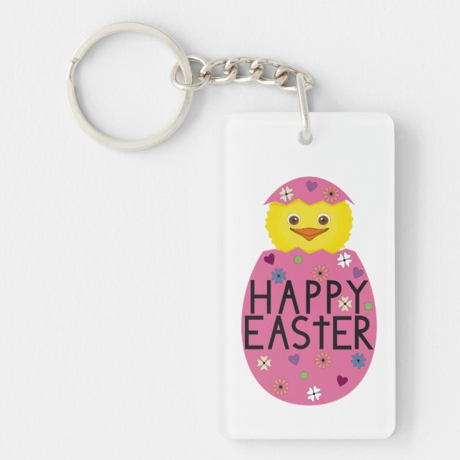 Colourful Easter Chick in Painted Egg Key Ring (Front)