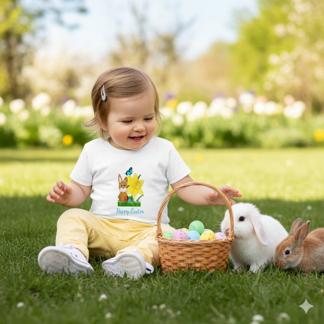 Colourful Easter Daffodils and Rabbit Baby T-Shirt (Creator Uploaded)