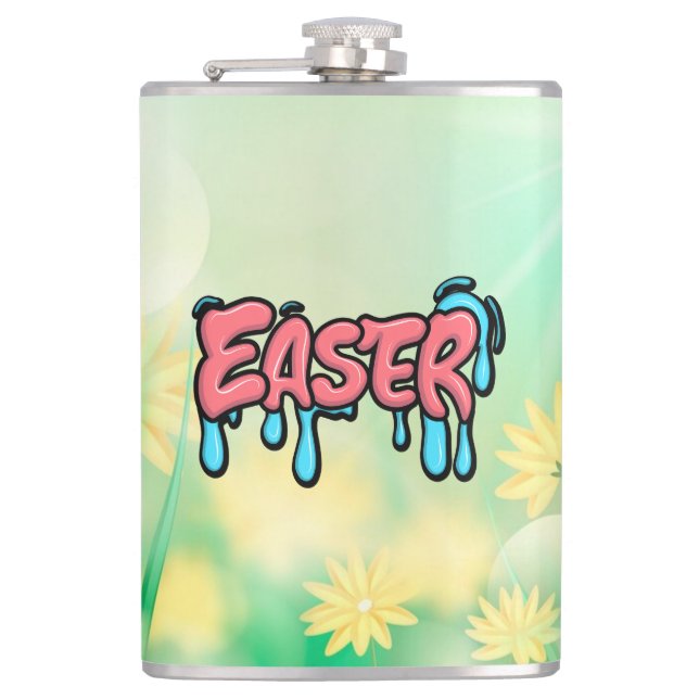 Colourful Easter Drip Text Graffiti Style Design Hip Flask (Front)
