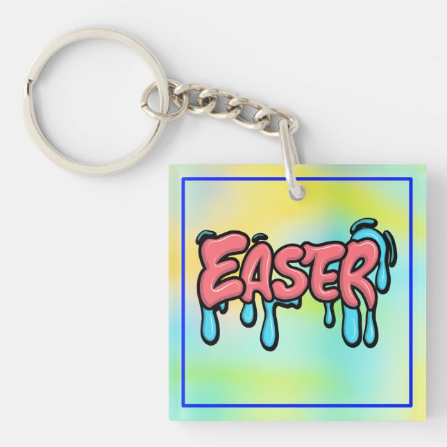Colourful Easter Drip Text Graffiti Style Design Key Ring (Front)