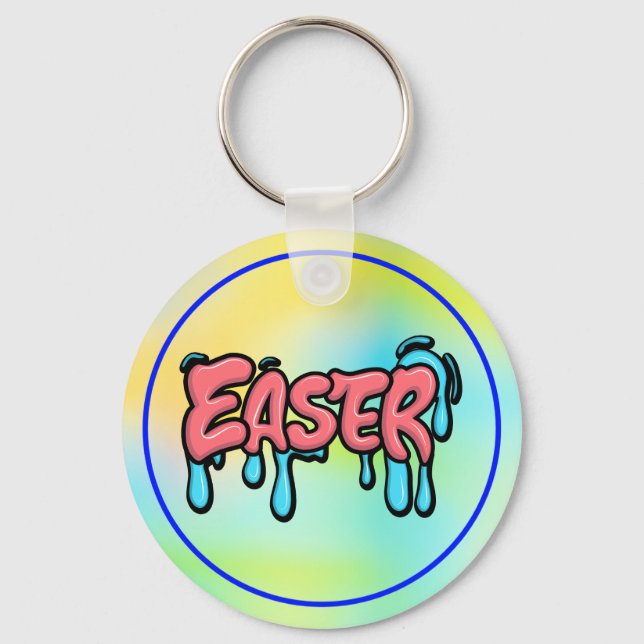 Colourful Easter Drip Text Graffiti Style Design Key Ring (Front)