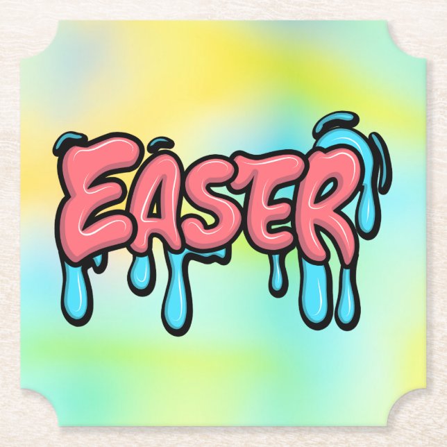 Colourful Easter Drip Text Graffiti Style Design Paper Coaster (Front)