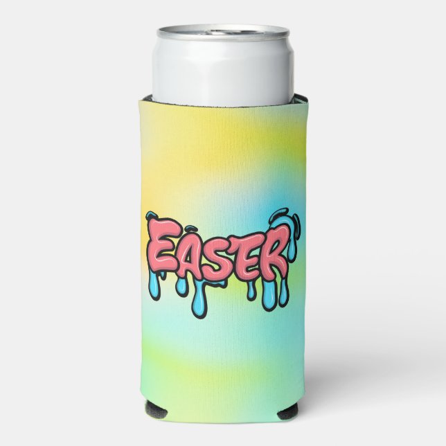 Colourful Easter Drip Text Graffiti Style Design Seltzer Can Cooler (Seltzer Front)